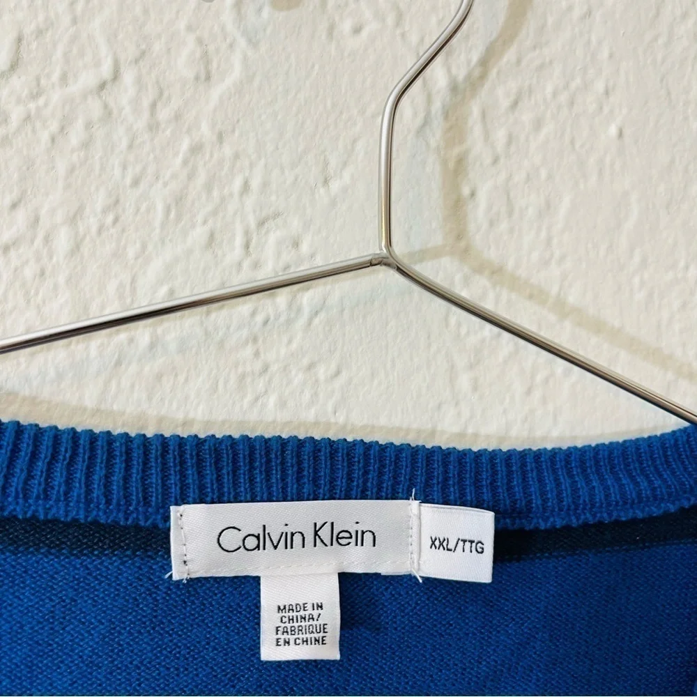 Calvin Klein V-Neck Acrylic Blend Striped Sweater Size XXL Blue/Black